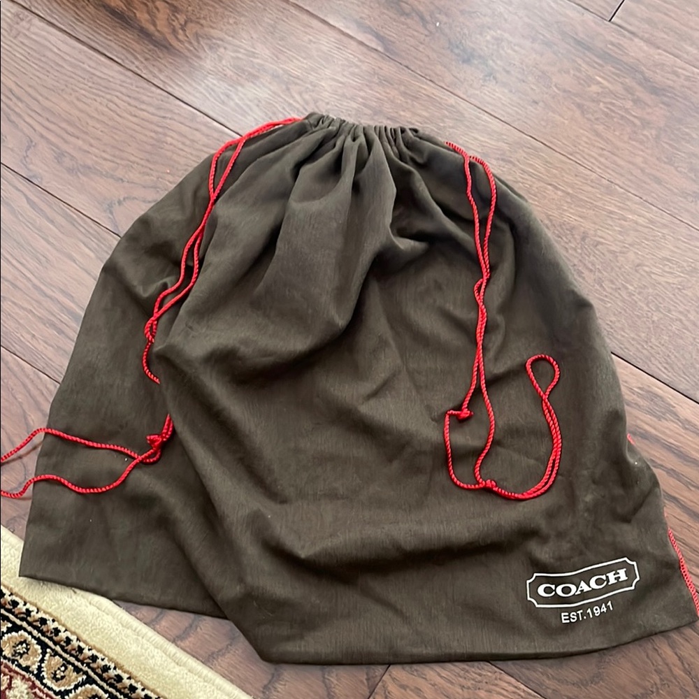 Coach Red and Brown Drawstring Bag with Logo
